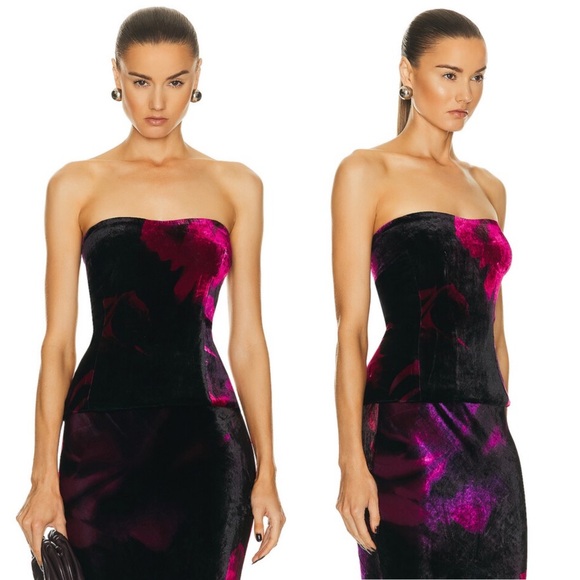 RETROFETE Nat Top in Acid Roses Burnout Velvet Strapless Corset Style Small - Picture 2 of 10